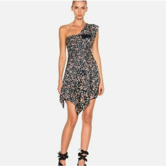 Isabel Marant Silk One Shoulder Asymmetrical Floral Mini Dress - Picture 6 of 6
